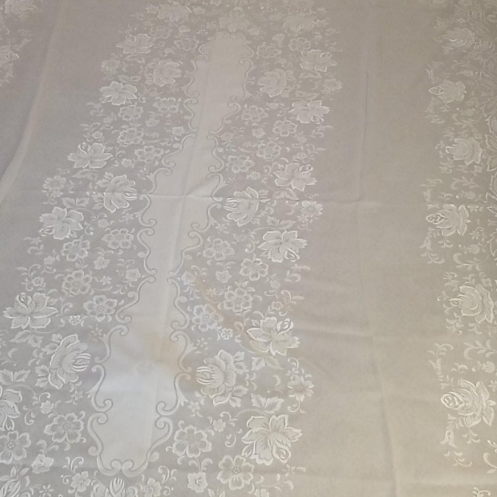 Vintage Sheer White Floral Tablecloth